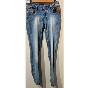 Monday Premium Denim Jean w/Leopard Sequined Pockets Sz M - Super Stretch